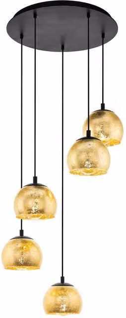 Loops Suspended Pendant Ceiling Light in Black and Gold with Glass Shades, E27, Height Adjustable