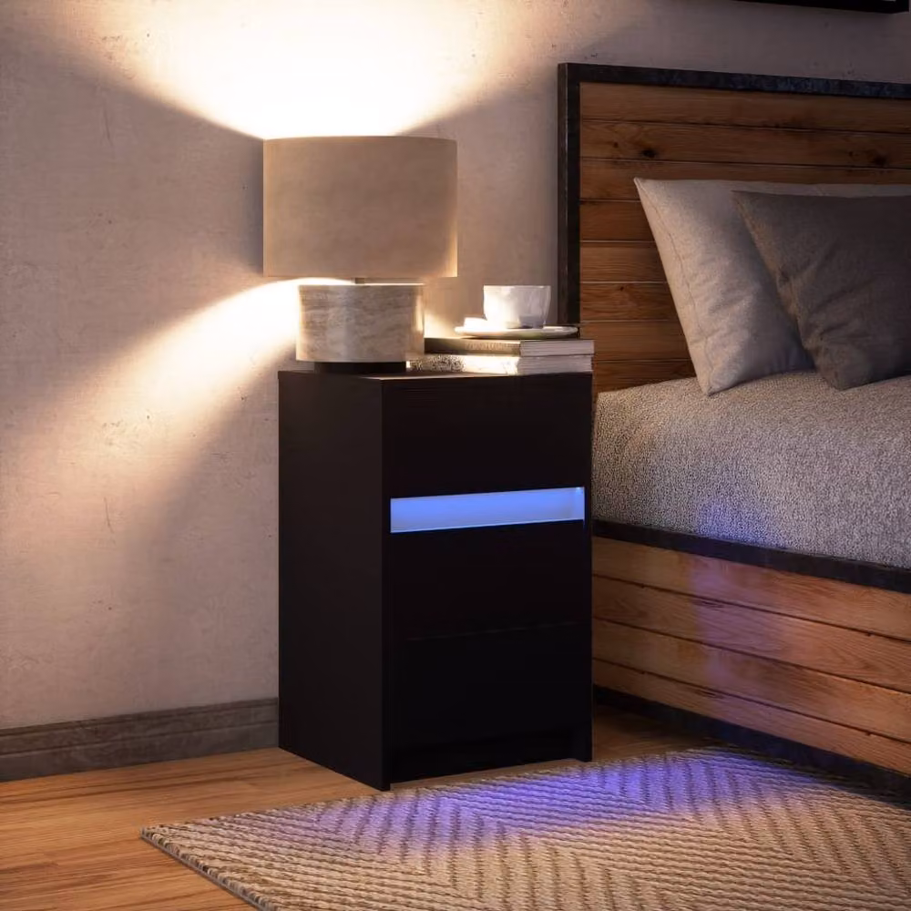 Berkfield Home Modern Black Bedside Cabinet with Integrated LED Lighting and MDF Construction – 4