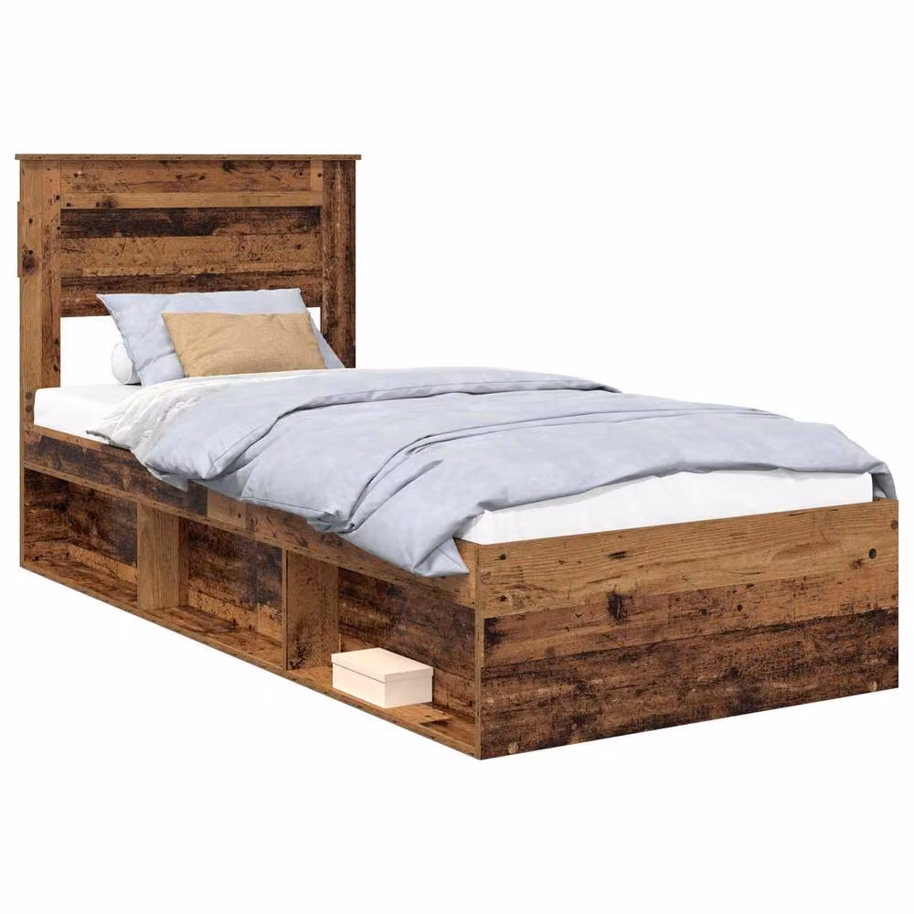 Berkfield Home Modern Bed Frame with Headboard in Brown Old Wood, W/D/H: 90 x 200 cm – 2
