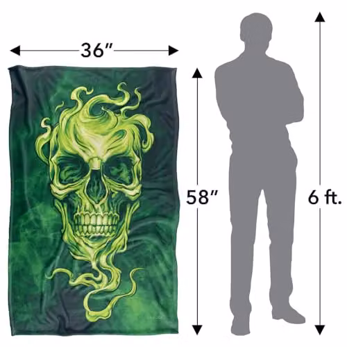 JQ Licensing Ba-Jp Glowing Green Skull Super Soft Fleece Throw Blanket, W/D/H: 91 x 147 cm – 4