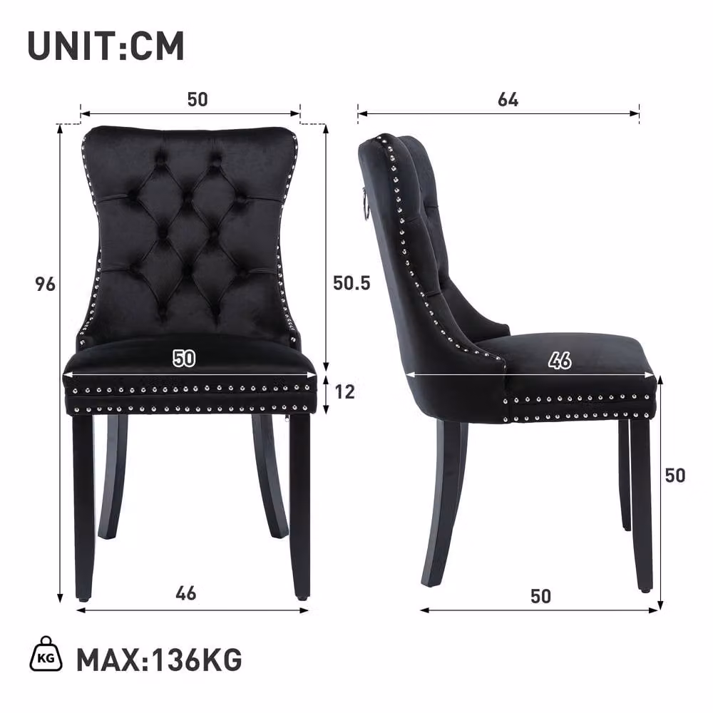 Rolipo Set of 2 Modern Upholstered Velvet Dining Chairs with Black Rubberwood Legs – 2