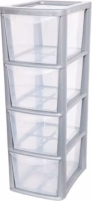 Kelvenix 4 Drawer Plastic Storage Organizer in Transparent Silver