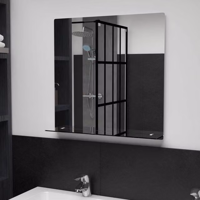 Berkfield Home Square Wall Mirror with Shelf in Silver and Transparent Glass, W/H: 60 x 60 cm