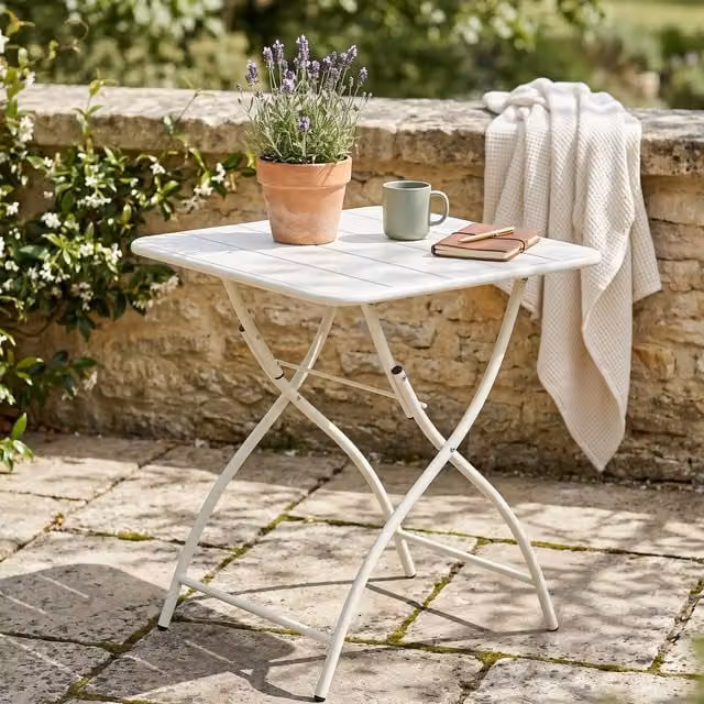 Core Products Square Metal Garden Bistro Folding Table in Matt White, W/D/H: 60 x 60 x 60 cm