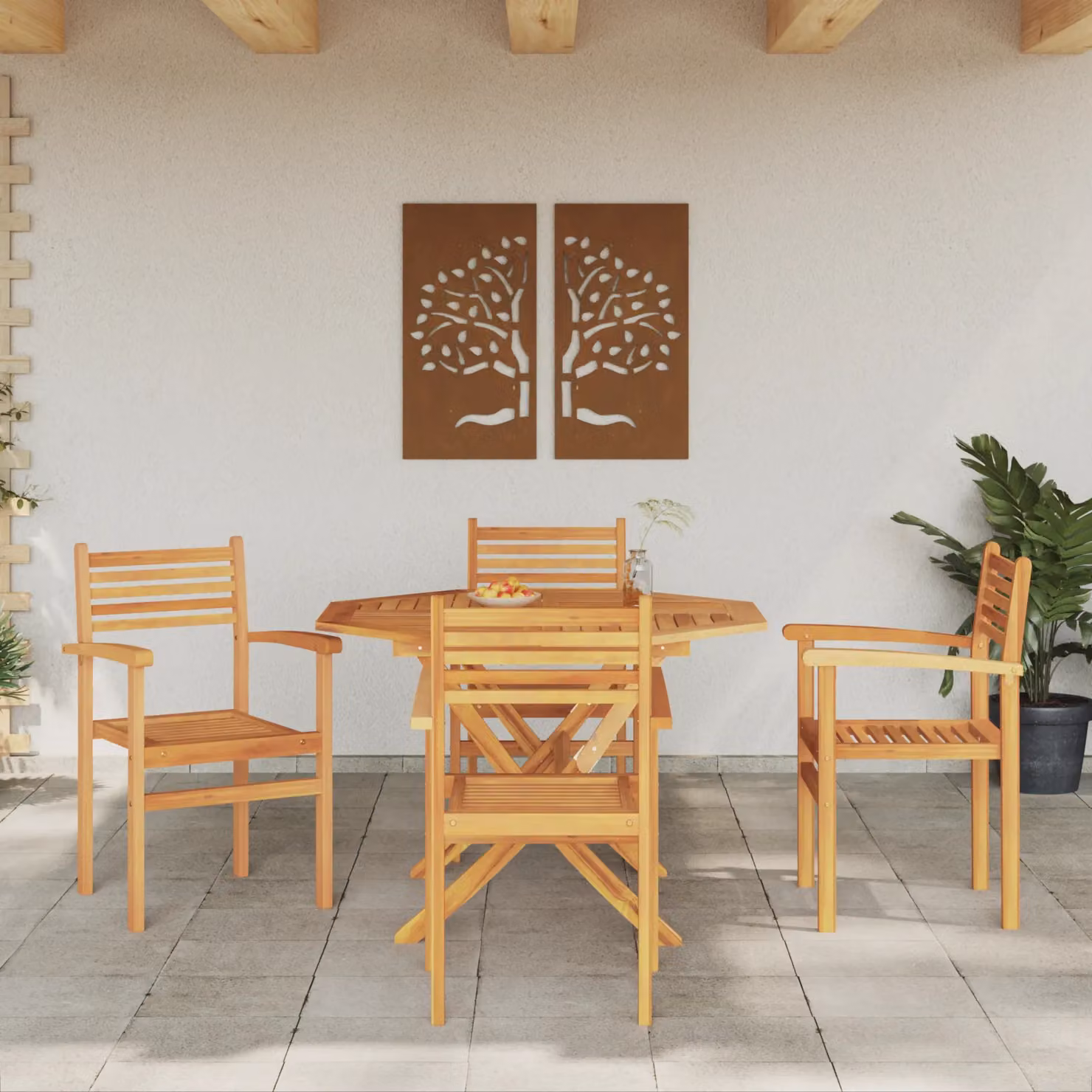 Berkfield Home Set of 4 Stacking Garden Chairs in Brown Teak Wood, W/D/H: 55.5 x 55.5 x 90 cm – 3