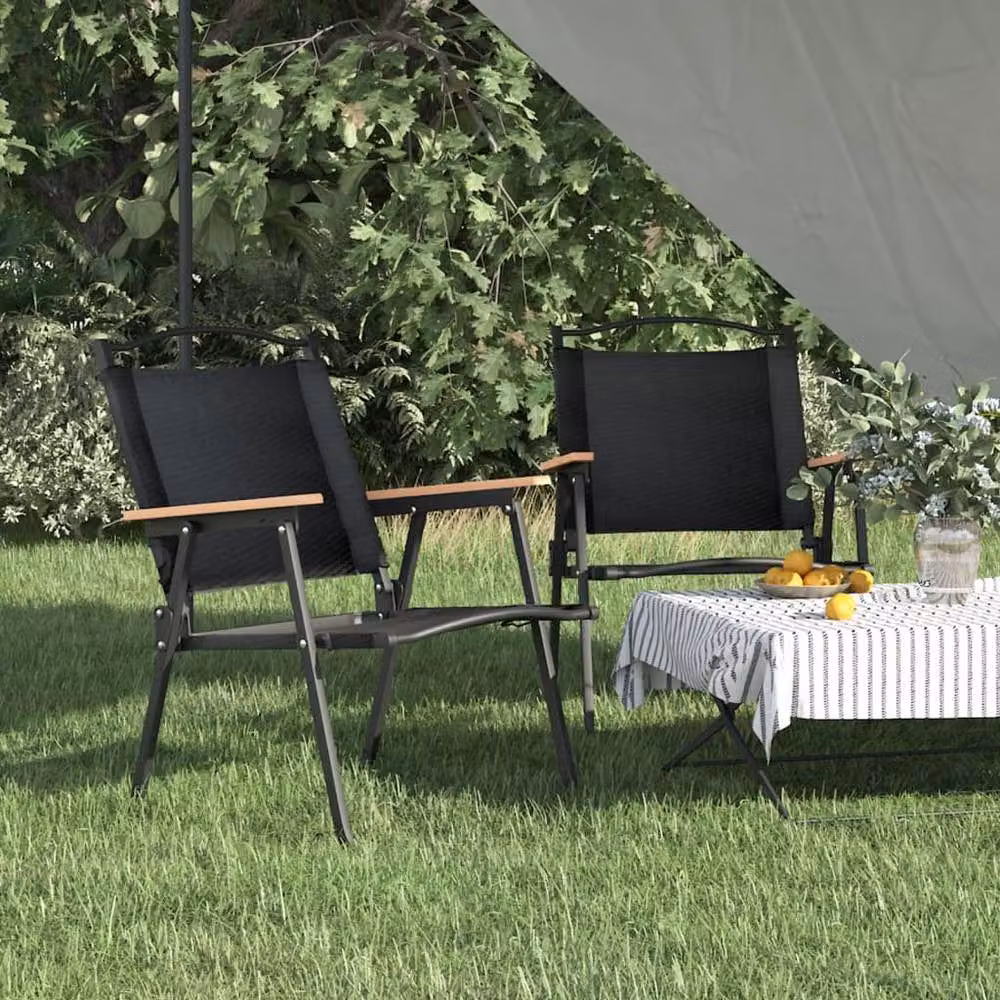 Berkfield Home Durable Camping Chairs, 2 Pack, Black, W/D/H: 54 x 55 x 78 cm – 2