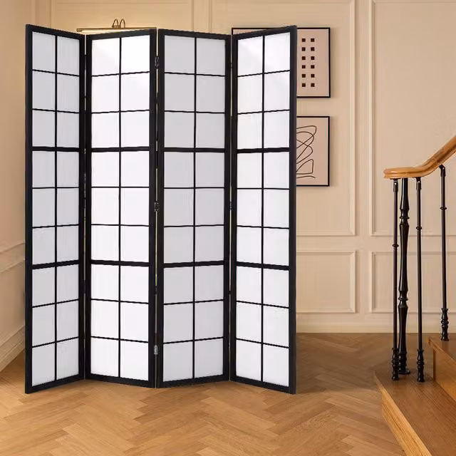 Livingandhome White Minimalist Pine Wood Folding Room Divider Screen