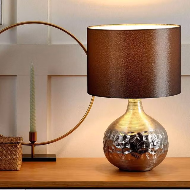 Wyld and Coco Ceramic Teardrop Table Lamp with Grey Fabric Shade
