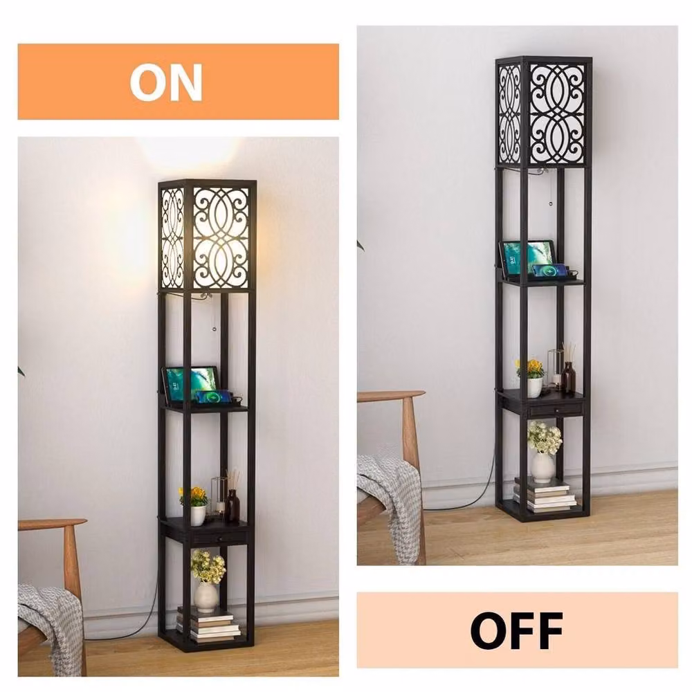 Kelvenix Modern Black and Wood Freestanding Floor Lamp with Pull Chain – 3