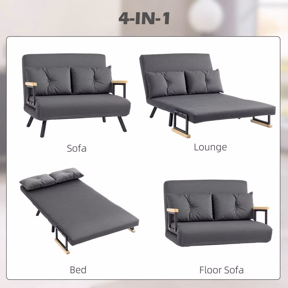Wyld Haus Dima 4 in 1 Convertible Double Sofa Bed in Dark Grey Velvet with Wood Armrests, W/D/H: 140 x 200 x 73 cm – 5
