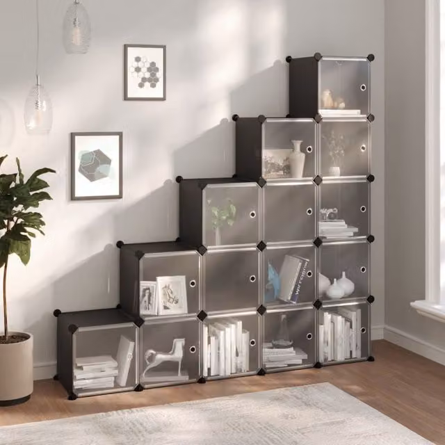 Berkfield Home 15 Cube Storage Organiser with Doors in Black – 1