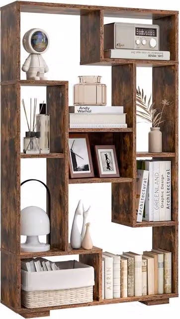 COSTWAY Modern Geometric Freestanding Bookcase in Brown