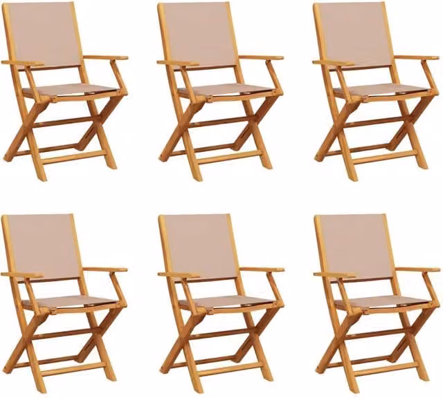 Berkfield Home Set of 6 Folding Garden Chairs in Taupe Fabric and Acacia Wood – 1