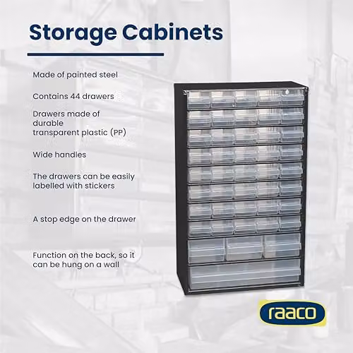 Raaco 126762.0 Large 44 Compartment Steel Frame Cabinet Organiser in Transparent and Black – 4