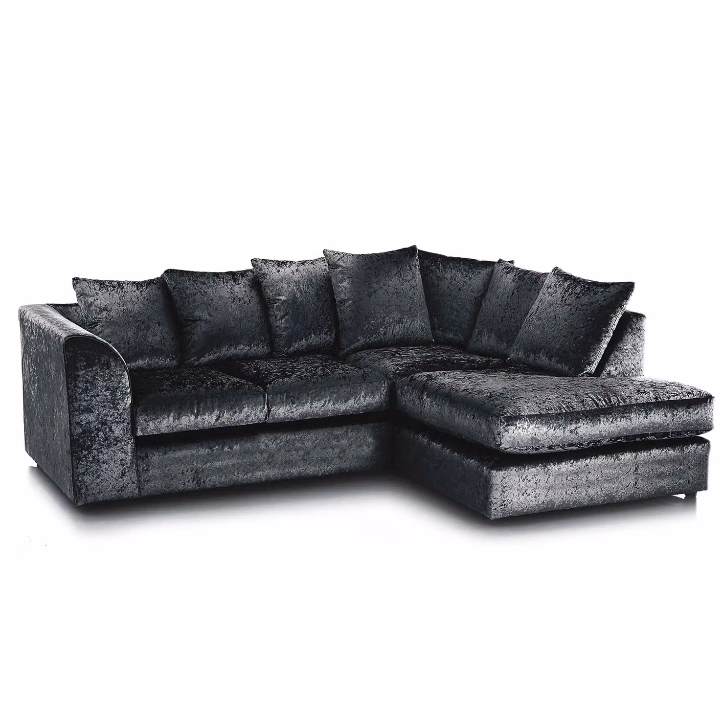 Furnishings For Less UK Crystal Crushed Velvet 3 to 4 Seater L Shaped Corner Sofa, Right Hand Facing, Black – 2