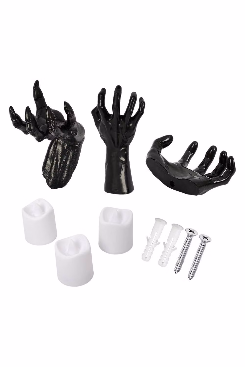 H&O Direct 3-Pack Halloween Reaching Hands Wall Decor with LED Pillar Candles in Black – 3