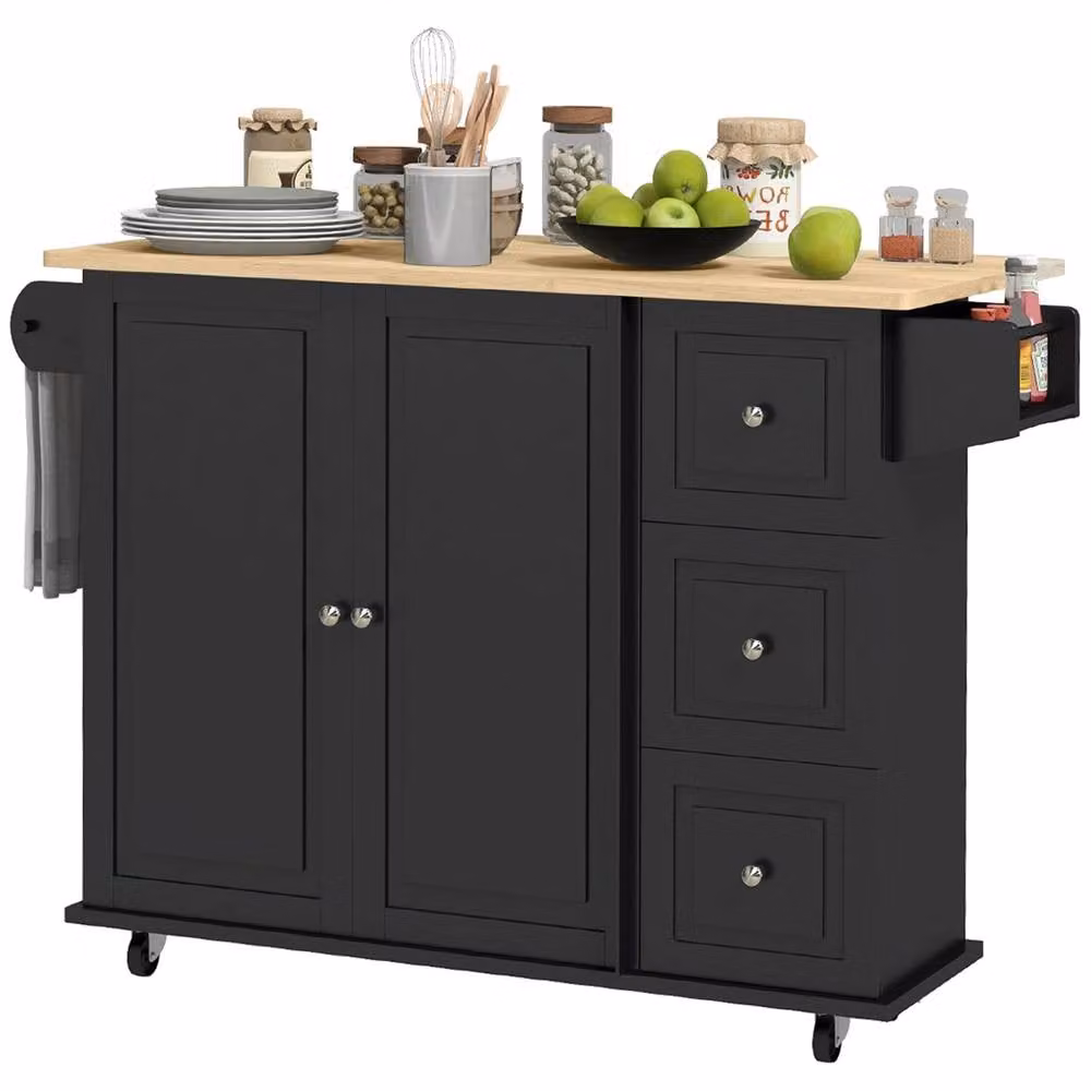 STILVORA Modern Kitchen Trolley with 3 Drawers and Extendable Top in Matt Black – 5