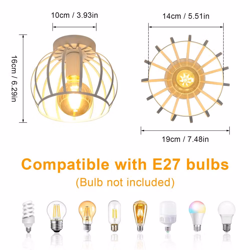 Pheashine White Metal Cage Industrial Ceiling Light with E27 Holder, W/D/H: 19 x 19 x 16.5 cm – 2