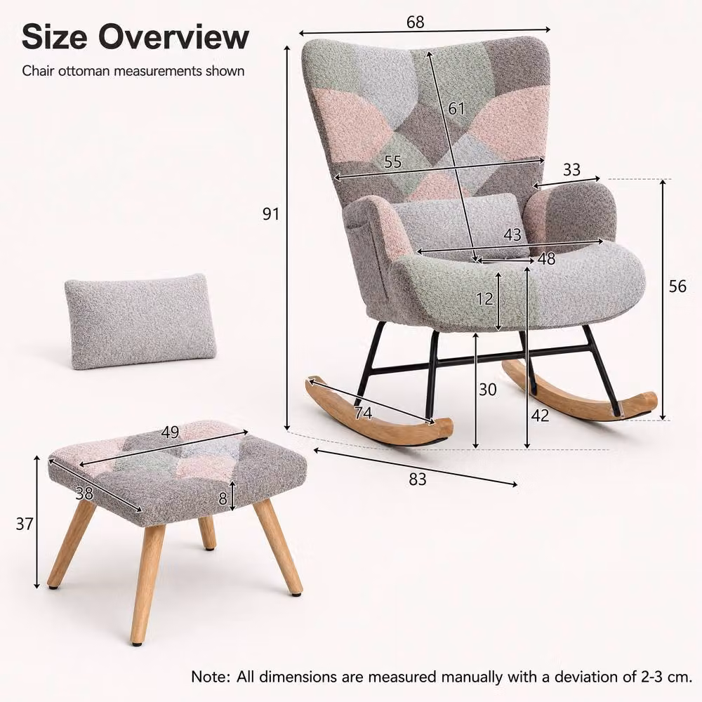 STILVORA Multicolour Bouclé Rocking Chair with Integrated Footrest and Side Pocket – 2