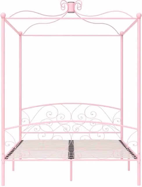 Berkfield Home Elegant Canopy Bed Frame in Pink Metal, W/D/H: 160 x 200 x 227 cm