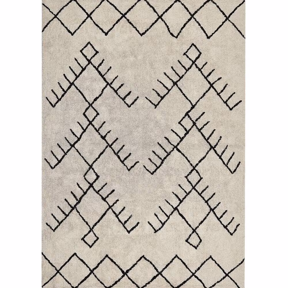 Wyld and Coco Beige and Black Geometric Cotton Rug with Tassels, W: 140 cm, L: 200 cm – 2