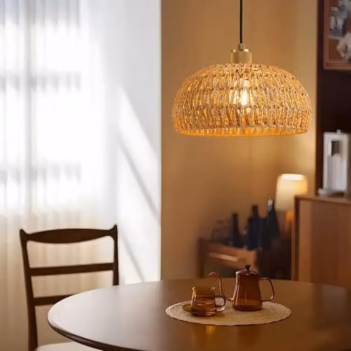 Harper Living Easy Fit Handwoven Rope Dome Pendant Lamp Shade with Reducer Ring, Yellow and Brown – 5