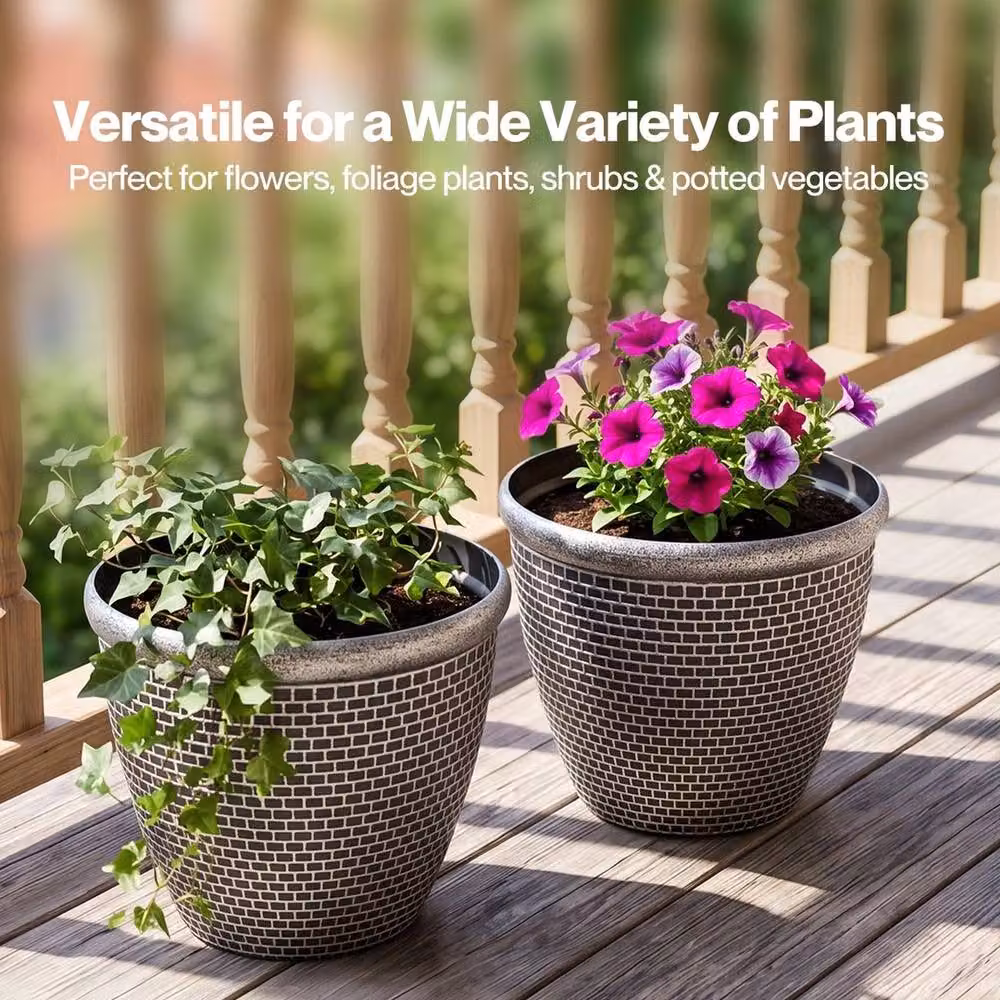 VOGREX 2 Pack Silver Plastic Round Plant Pots with Drainage Holes, Diameter: 36 cm – 4