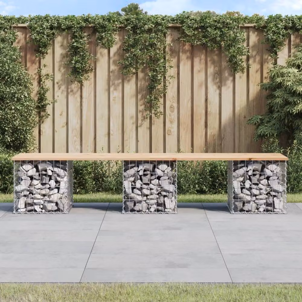Berkfield Home Gabion Design Garden Bench in Rustic Light Tan Solid Pine Wood, W: 203 cm, D: 44 cm, H: 42 cm – 2