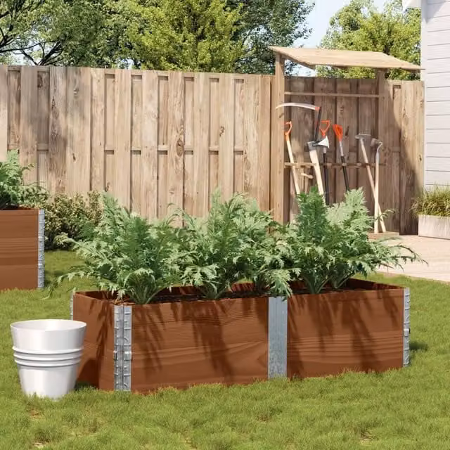 Berkfield Home Garden Brown Wooden Raised Bed Planter with Galvanised Steel – 1