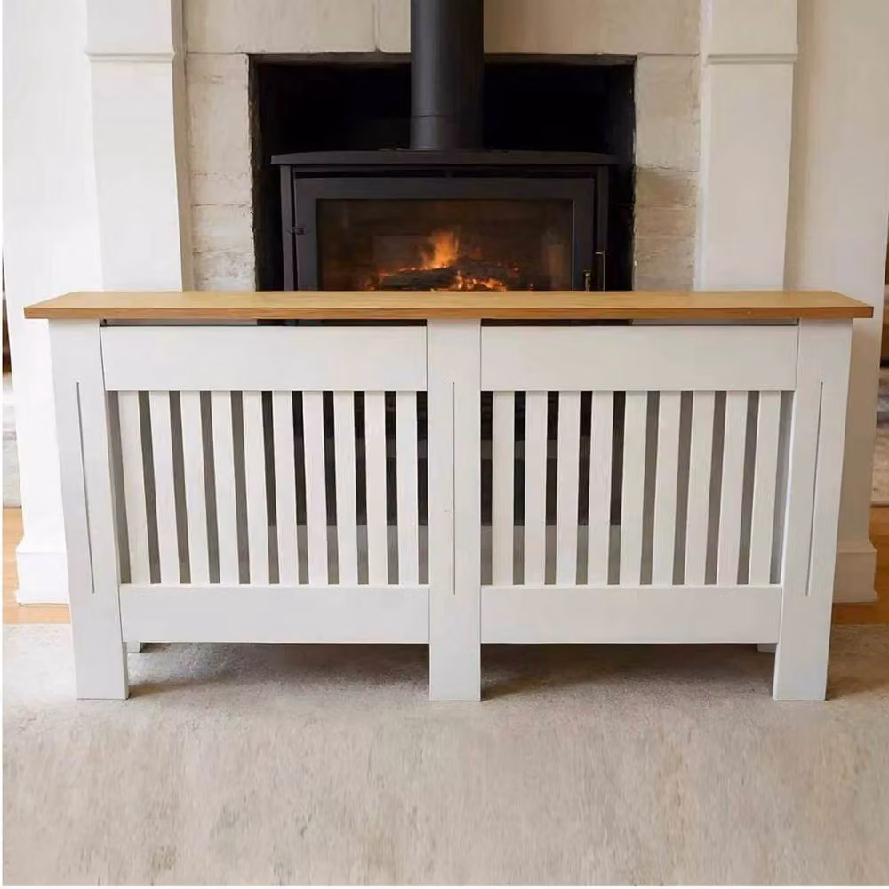 FORGEVIO White MDF Radiator Cover with Slatted Wooden Cabinet Doors – 2