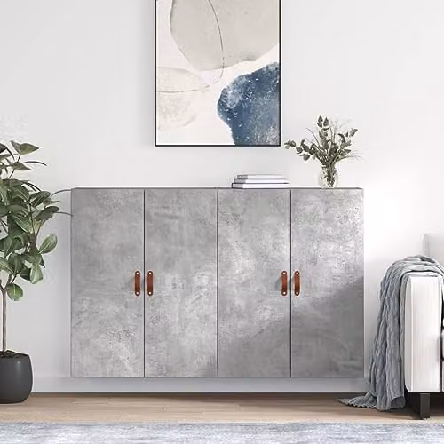 vidaXL Set of 2 Wall Mounted Cabinets in Matt Concrete Grey, W/D/H: 69.5 x 34 x 90 cm – 2