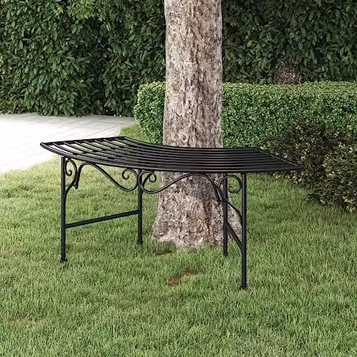 vidaXL Classic Metal Tree Bench in Black, W: 113 cm, D: 40.5 cm – 2