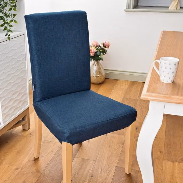 Gardenista Tailored Form-Fitting Dining Chair Seat Slipcover in Blue