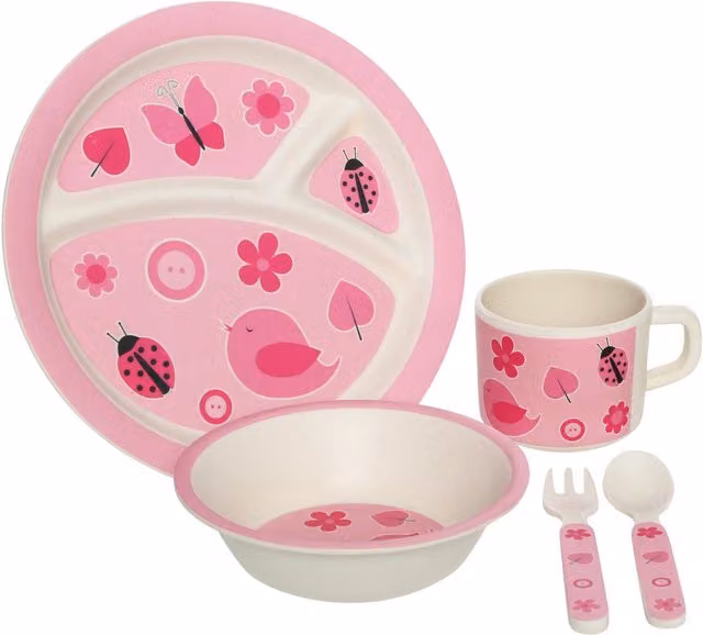 Orsina Eden 5 Piece Pink Floral Bamboo Childrens Dinner Set – 1