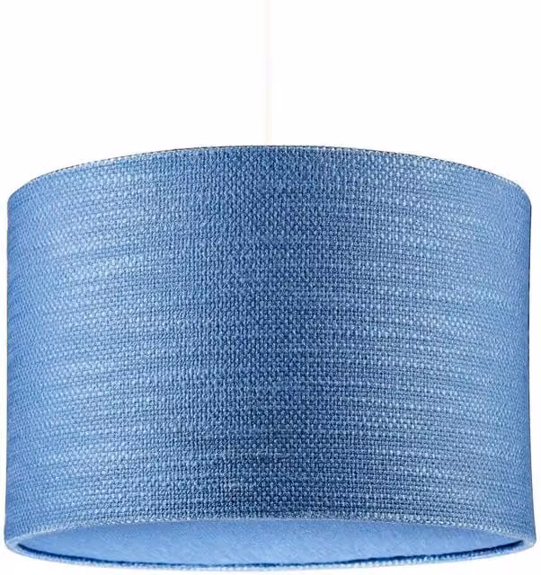 Happy Homewares Glacier Lake Blue and White Textured Linen Round Pendant Lighting Shade with Diffuser – 1