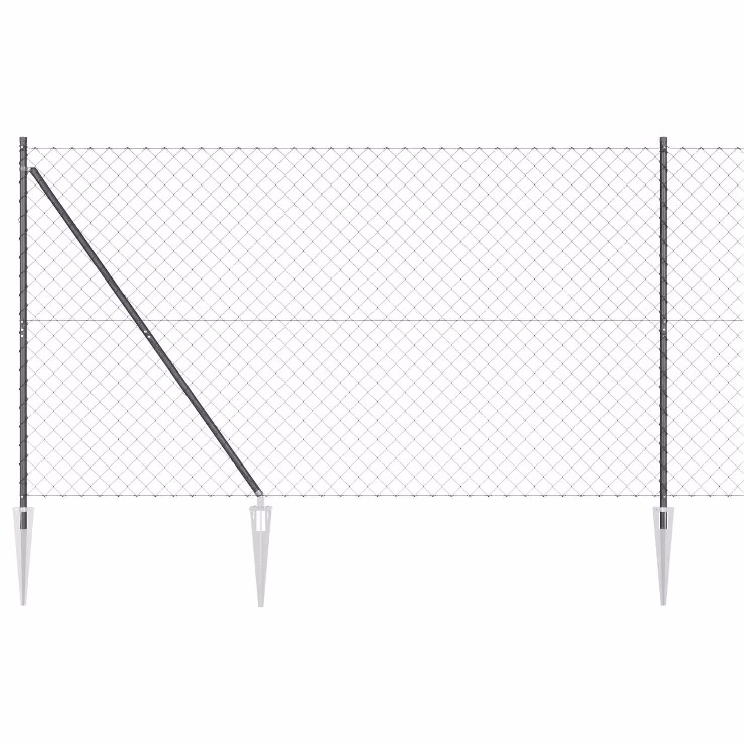 Berkfield Home Grey Galvanised Steel Chain Link Fence with 7 Spike Posts, W: 10 m, H: 1.6 m – 2