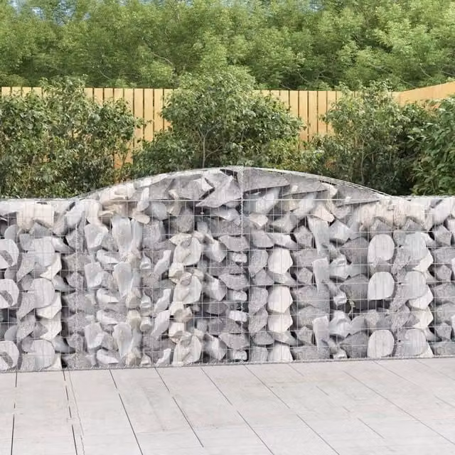 Berkfield Home Arched Gabion Baskets, 4 Piece Set, Silver Galvanised Steel, W/D/H: 400 x 50 x 100/120 cm