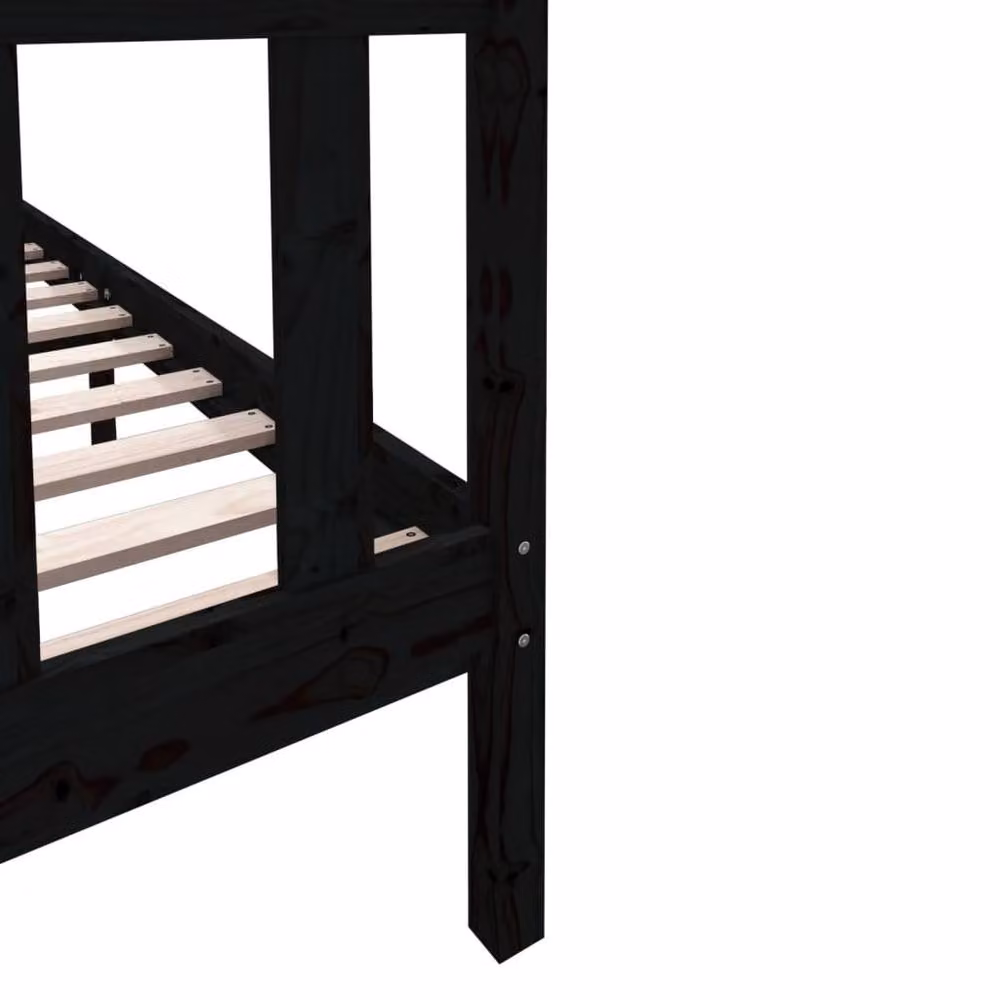 Berkfield Home Black Solid Wood Pine Double Bed Frame W: 135 cm, L: 190 cm – 6
