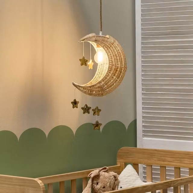 Wyld and Coco Moon Rattan Pendant Lamp, Natural Beige Boho Sphere Shade