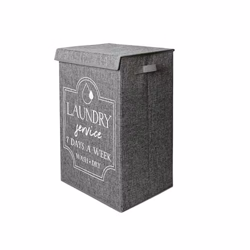 MantraRaj Collapsible Fabric Laundry Basket with Lid and Handles, Dark Grey, W/D/H: 40 x 30 x 60 cm