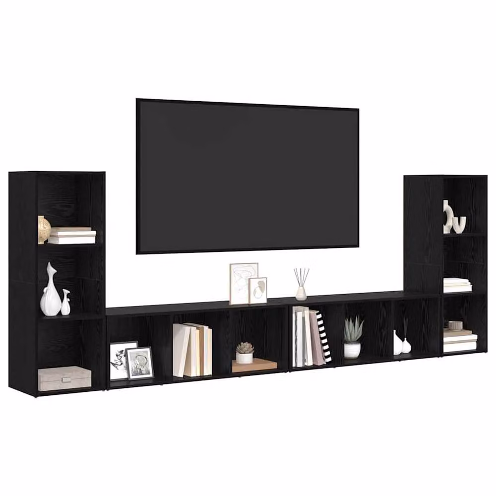 Berkfield Home Modern TV Cabinet with Shelves and Storage in Black Oak Engineered Wood – 3