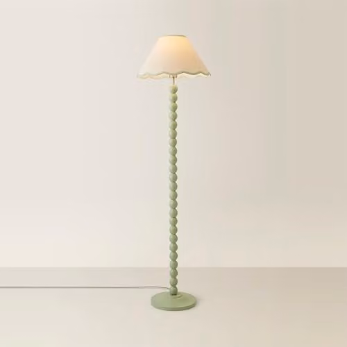 ValueLights Bobbins Green Floor Lamp with Fabric Shade and Wood Base – 1