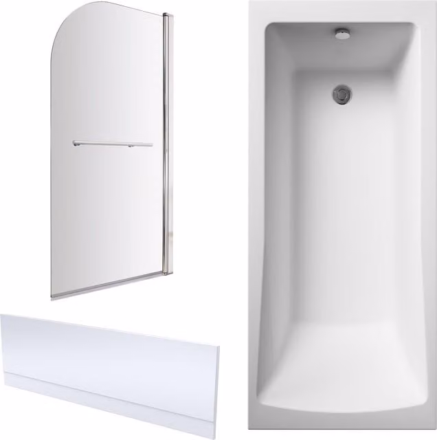 Balterley Square Single Ended Rectangular Bath with Apron, Corner Screen and Towel Rail in White, W/D/H: 170 x 75 x 75 cm – 1