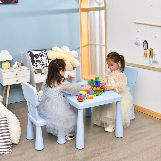 Costway Kids Table and 2 Chairs Set in Blue