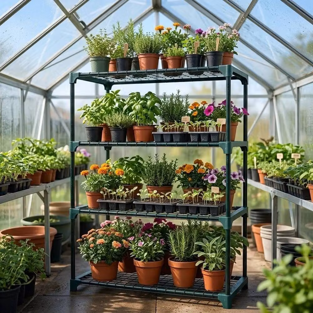 Havendro 4 Tier Green Steel Greenhouse Plant Rack and Garden Storage Display Unit – 4