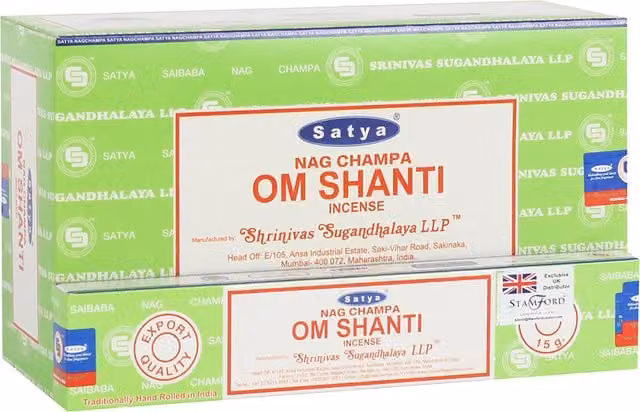 Satya Om Shanti Oriental Incense Sticks, 12 Pack, Green