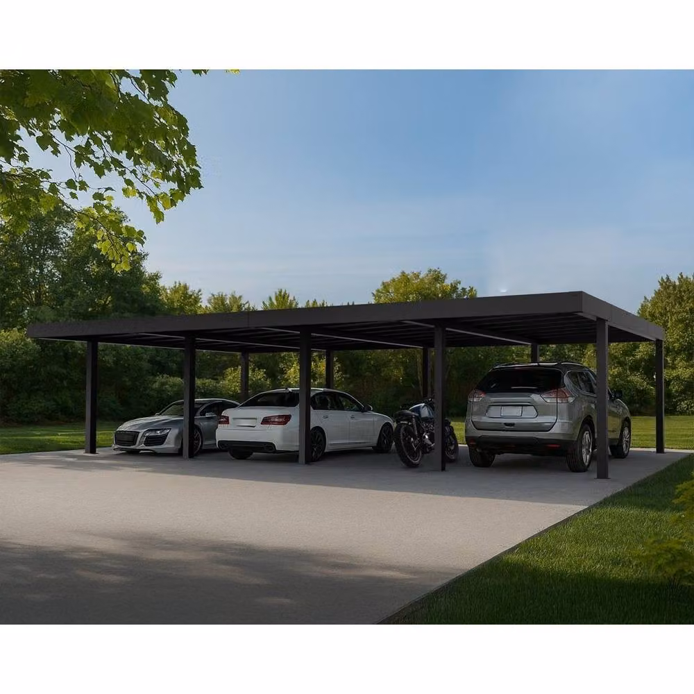 Palram Oslo Modern Double Carport with Black Structure and Grey Polycarbonate Panels – 6
