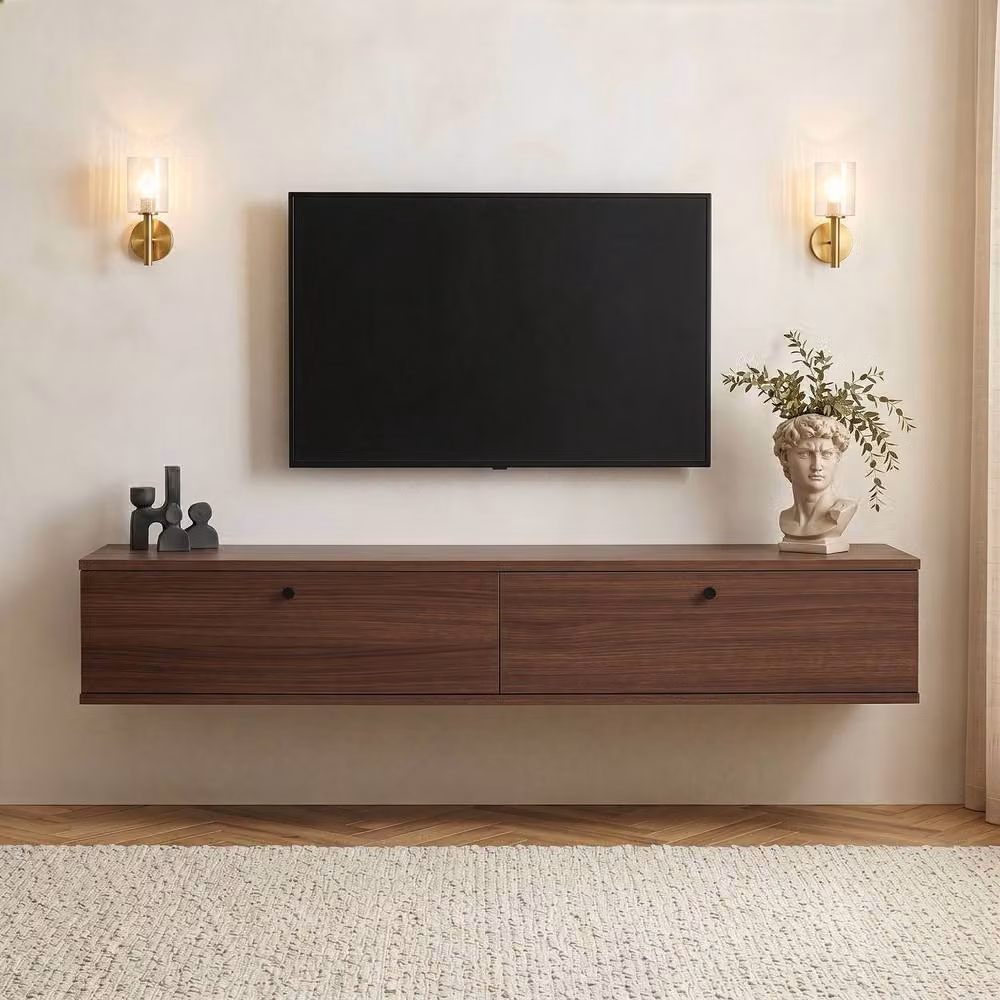 CALICOSY ROY Wall-Mounted TV Unit with 2 Drop-Down Doors, Brown, Width: 160 cm – 2