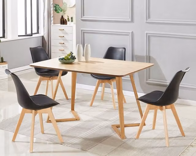 Life Interiors Tulip Dining Chair with Black Synthetic Leather Padded Seat and Wood Legs