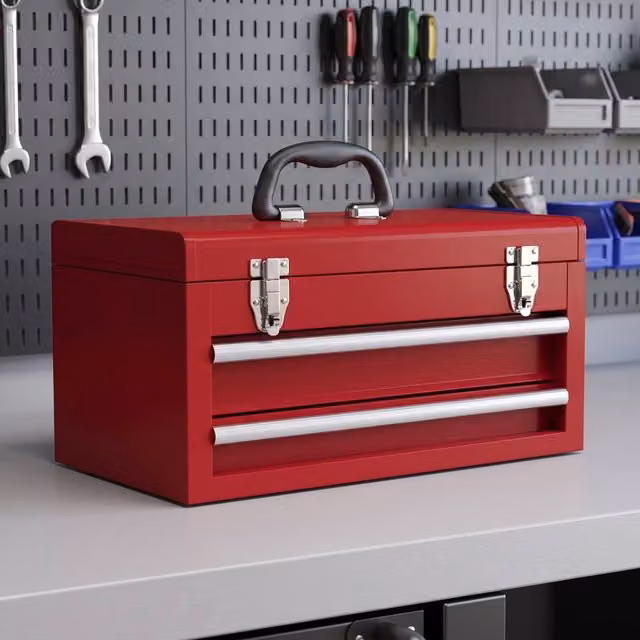 STILVORA Steel Tool Box with 2 Drawers and Latches, Red, W: 46.0 cm, D: 24.0 cm, H: 22.0 cm – 1